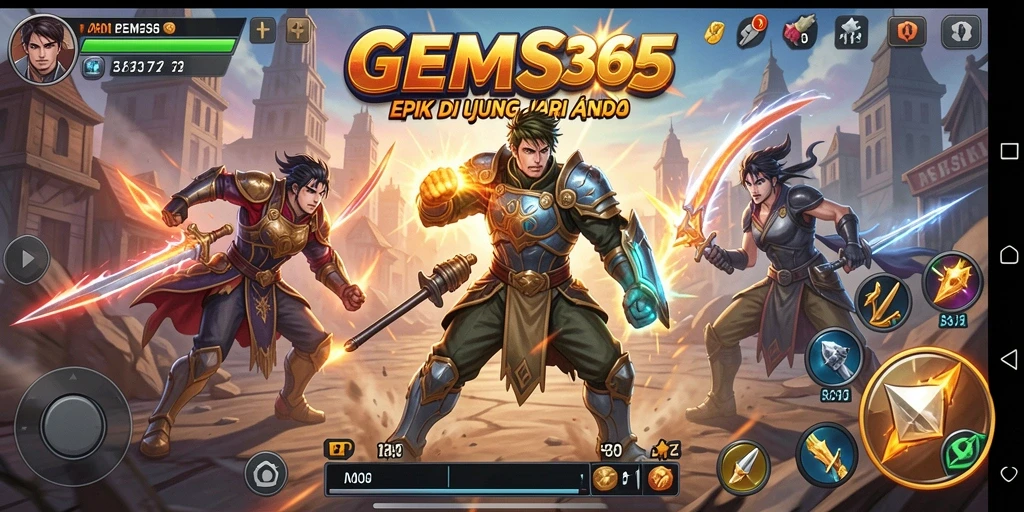 Tampilan utama gameplay GEMS365 yang menampakkan pertarungan seru.