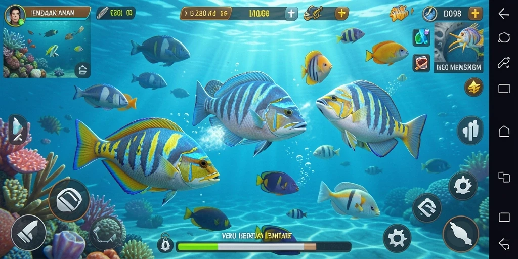 Tampilan gameplay menembak ikan yang mengasyikkan.