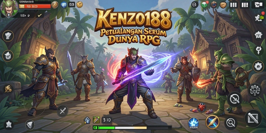 Screenshot gameplay KENZO188 menampilkan pertempuran epik dan karakter yang beragam.