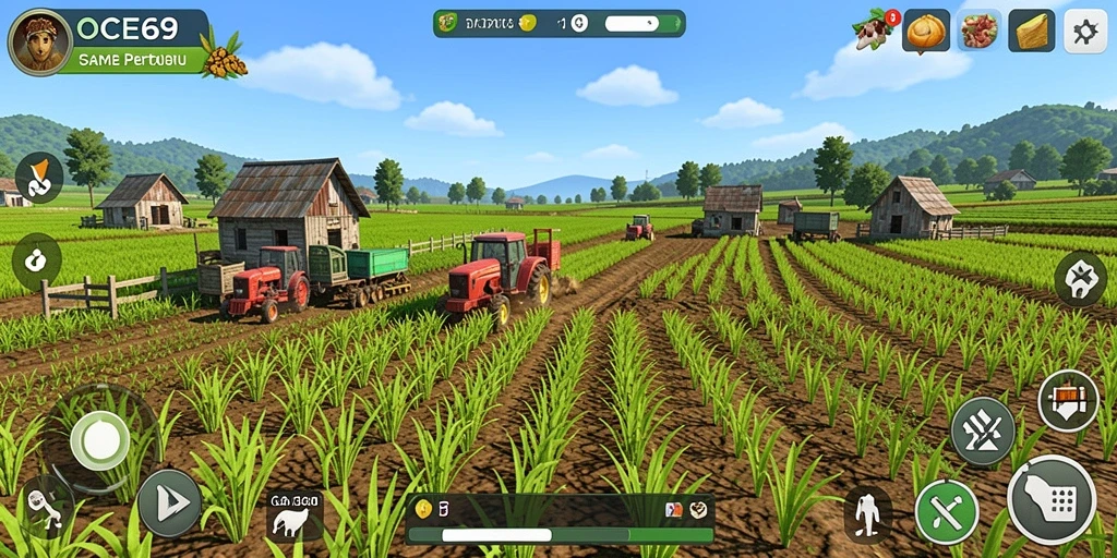 Gameplay seru dalam OCE69 dengan pertanian yang indah.