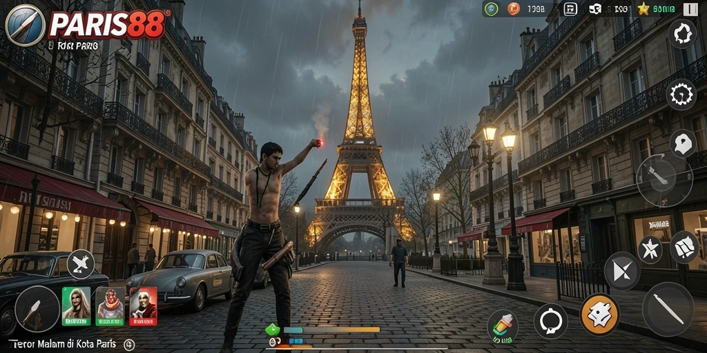 Tampilan gameplay PARIS88 yang menegangkan dan menyeramkan.