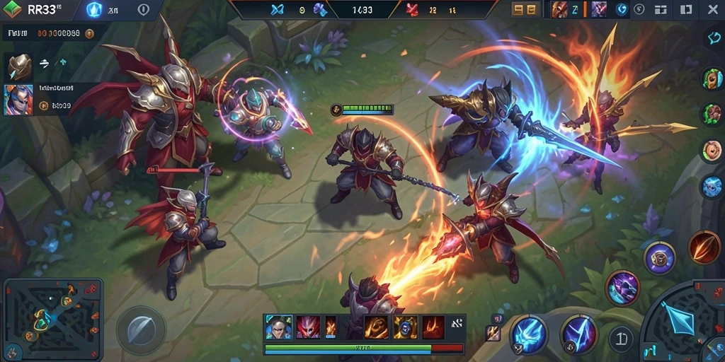 Tampilan gameplay RR33 dengan aksi seru di arena MOBA.