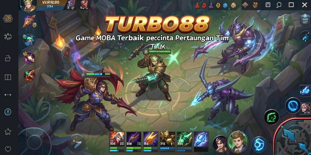 Tampilan gameplay seru dalam TURBO88 dengan karakter MOBA yang dinamis.